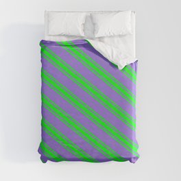 [ Thumbnail: Purple and Lime Colored Lines Pattern Duvet Cover ]