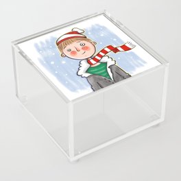Winter Wally - Boy with Red Striped Scarf and Hat Acrylic Box