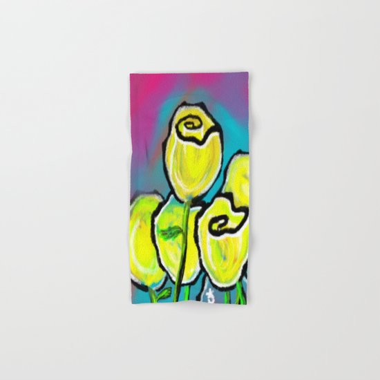 Colorful Yellow Rose Flowers with Purple Blue and Green Hand & Bath Towel