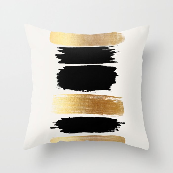 Brush Strokes (Black/Gold) Throw Pillow