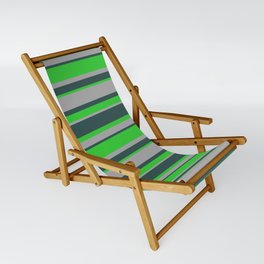 [ Thumbnail: Dark Slate Gray, Lime Green & Dark Gray Colored Stripes Pattern Sling Chair ]