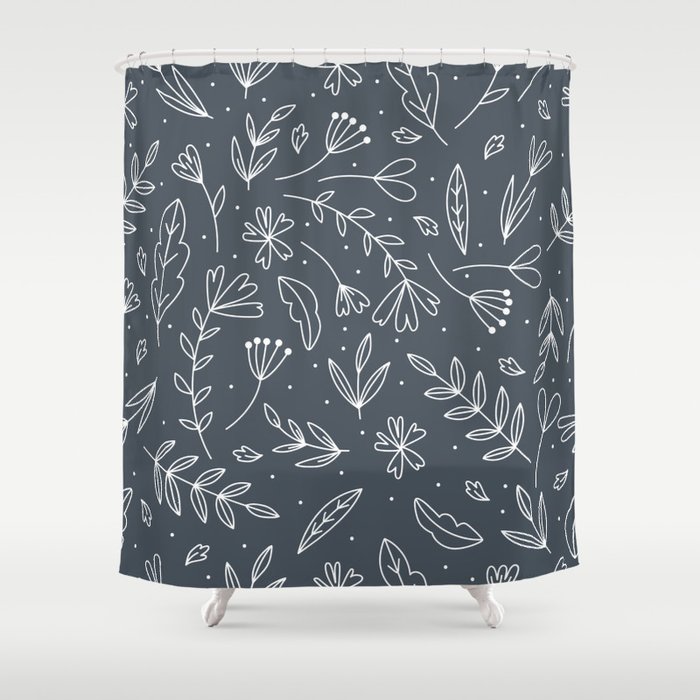 floral pattern with hand drawn flowers, leaves and branches Shower Curtain