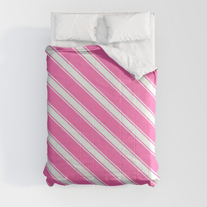 Hot Pink and Mint Cream Colored Striped/Lined Pattern Comforter