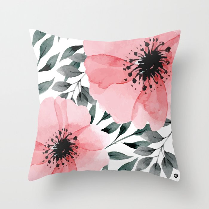 Big Watercolor Flowers Throw Pillow