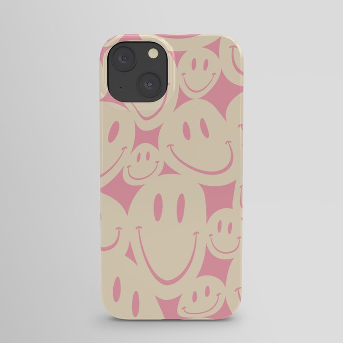 Cream & Pink Wonky Smiley Faces iPhone Case