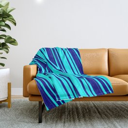 [ Thumbnail: Cyan & Blue Colored Lined Pattern Throw Blanket ]