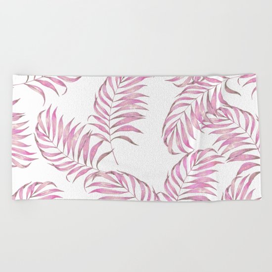 Pink Leaves Beach Towel