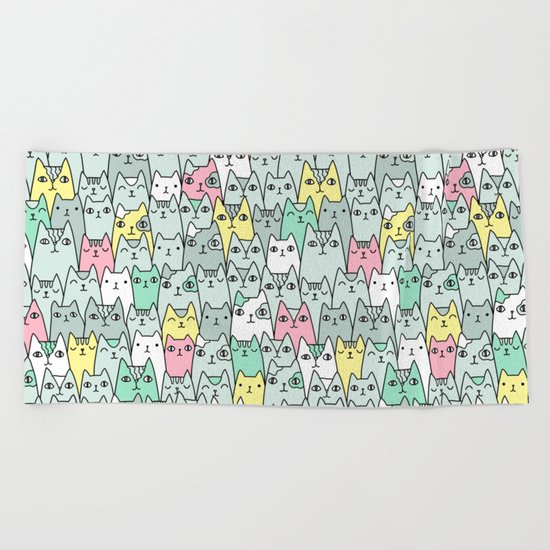 Cute cats family Beach Towel