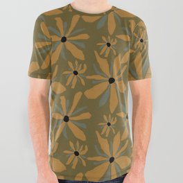 Ecelctic Sunflowers on Olive Green All Over Graphic Tee