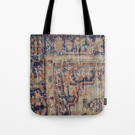 Vintage Woven Navy Blue and Tan Kilim  Tote Bag