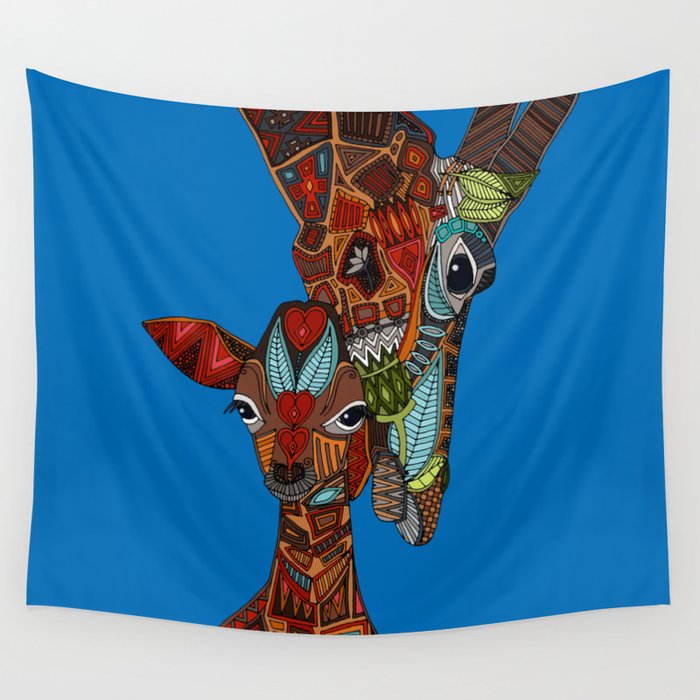 giraffe love blue Wall Tapestry