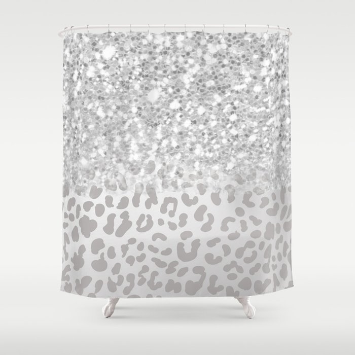 Silver Ombre Leopard Print Shower Curtain