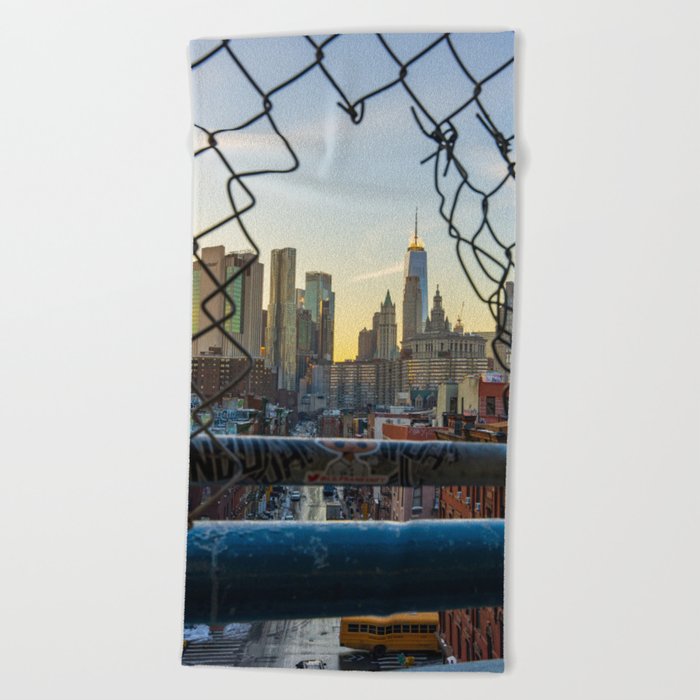 New York City Through the Fence | Skyline Sunset Beach Towel