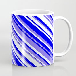 [ Thumbnail: Medium Slate Blue, Mint Cream, and Blue Colored Lines Pattern Coffee Mug ]