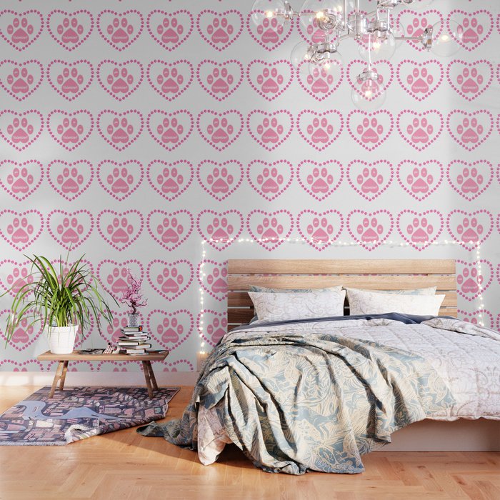 Pink Valentine Heart Shaped Animal Paw Wallpaper by Designs by KC | Society6