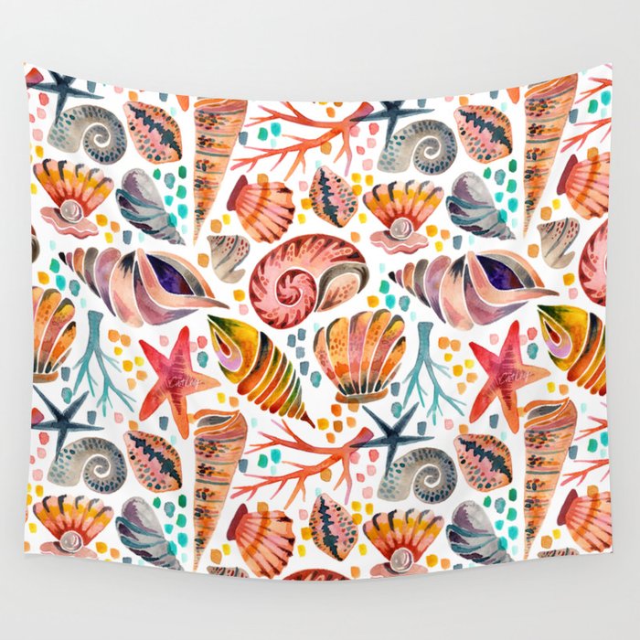 Painted Seashells – Coral & Blue Wall Tapestry