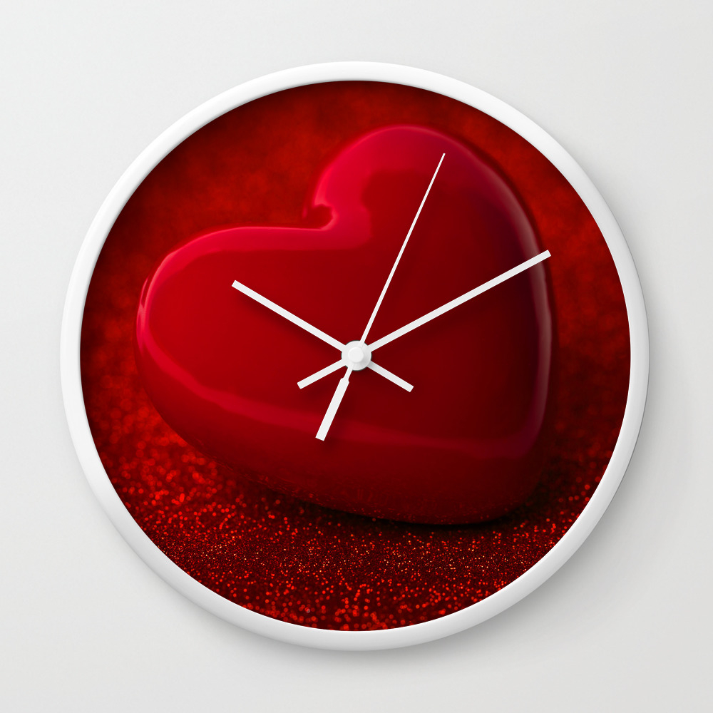 The Red Heart Shape On Red Abstract Light Glitter Background Wall