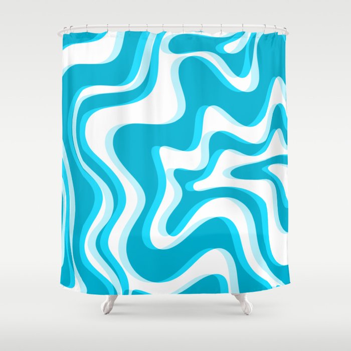  Trippy Glitch Retro Liquid Swirl Abstract Pattern Blue Shower Curtain