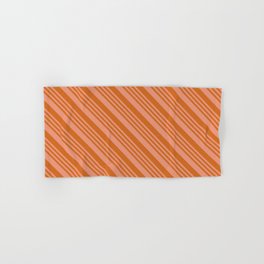 [ Thumbnail: Dark Salmon & Chocolate Colored Lined Pattern Hand & Bath Towel ]