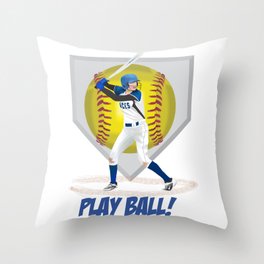 Play Ball! Girls' Softball Throw Pillow