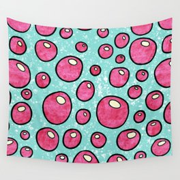 Bright pink and sky blue graphic bubbles pattern, bubble-gum Wall Tapestry