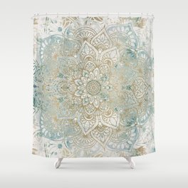 Mandala Flower, Teal and Gold, Floral Prints Shower Curtain