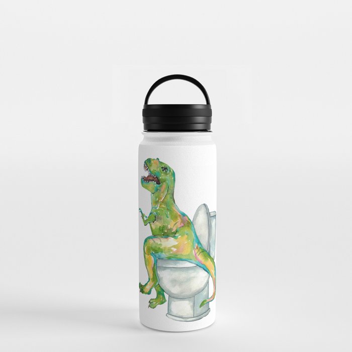 T-rex in the bathroom dinosaur painting Water Bottle