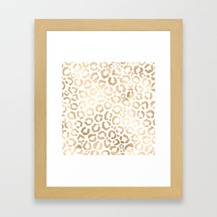 Elegant Gold White Leopard Cheetah Animal Print Framed Art Print