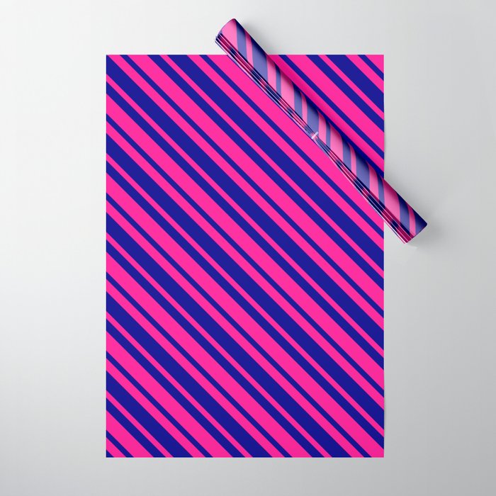 Deep Pink and Dark Blue Colored Lined Pattern Wrapping Paper