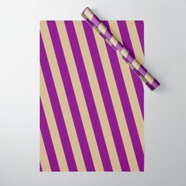 [ Thumbnail: Tan & Purple Colored Stripes Pattern Wrapping Paper ]