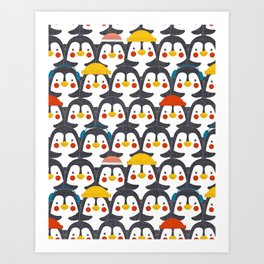 Charming Penguins in Colorful Hats Art Print