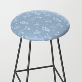 Pale Blue and White Hand Drawn Dog Puppy Pattern Bar Stool