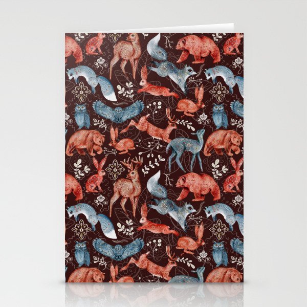 Bear, deer, owl, fox and hare Pattern Stationery Cards