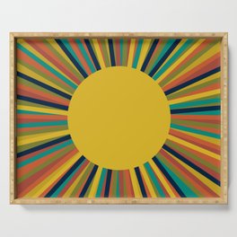 Colourful Multicolour Retro Sunburst Sun in Mid Mod Colours 4 Serving Tray