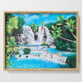 Waterfall Blue Lagoon Painting Serving Tray