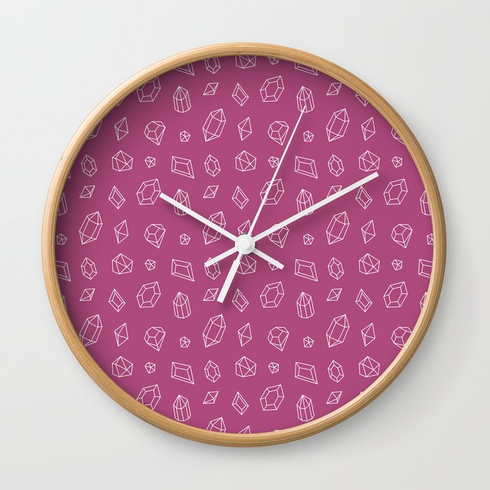 Magenta and White Gems Pattern Wall Clock