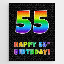 [ Thumbnail: HAPPY 55TH BIRTHDAY - Multicolored Rainbow Spectrum Gradient Jigsaw Puzzle ]