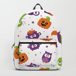 Halloween Seamless Pattern with Funny Spooky on White Background Backpack
