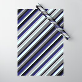 [ Thumbnail: Vibrant Grey, Light Cyan, Dim Grey, Black, and Midnight Blue Colored Striped/Lined Pattern Wrapping Paper ]