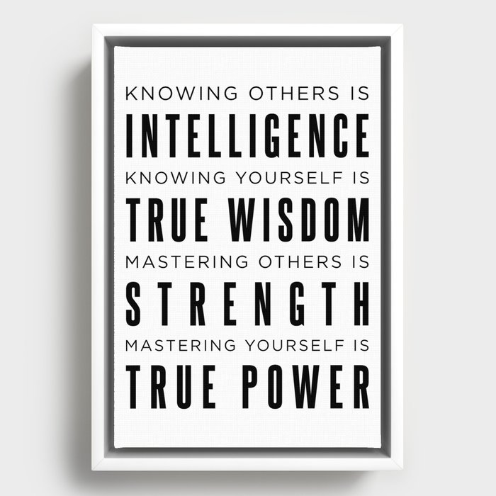 Knowing yourself is true wisdom - Lao Tzu Quote - Literature - Typography Print 1 Framed Canvas