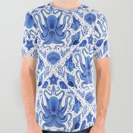 Octopus, Seashells and Starfish All Over Graphic Tee