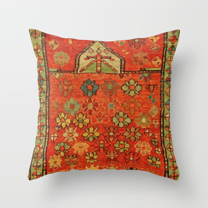Antique Caucasian Floral Rug Print Throw Pillow