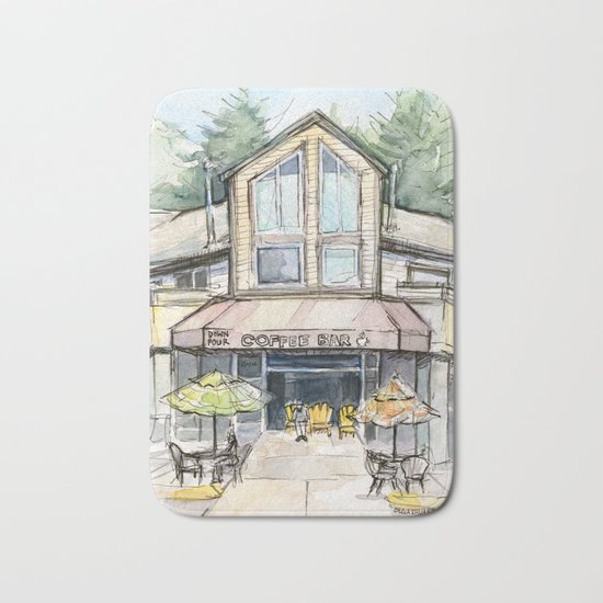 Coffee Shop Art Urban City Watercolor Bath Mat