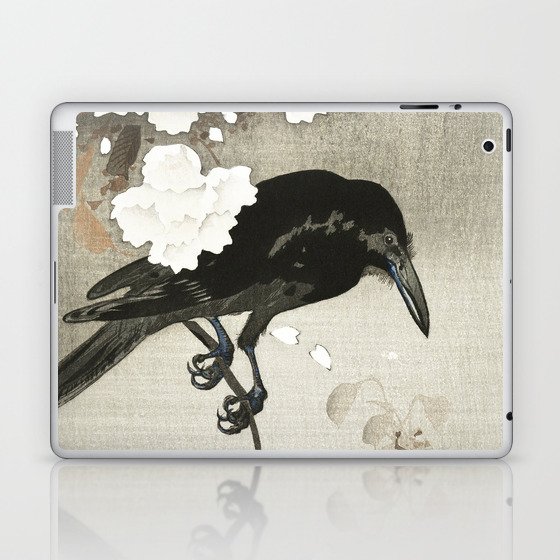 Raven on Cherry tree - Japanese vintage woodblock print Laptop & iPad Skin
