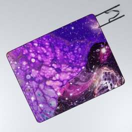 Neon marble space #3: purple, gold, stars Picnic Blanket