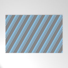 [ Thumbnail: Light Sky Blue & Gray Colored Stripes Pattern Welcome Mat ]