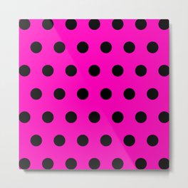 Hot Pink and Black Polka Dots Metal Print