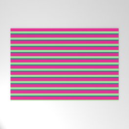 [ Thumbnail: Green, Teal, and Deep Pink Colored Stripes Pattern Welcome Mat ]