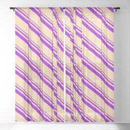 [ Thumbnail: Dark Violet and Tan Colored Stripes/Lines Pattern Sheer Curtain ]