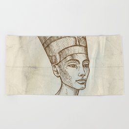 Bust of Nefertiti hand drawn Beach Towel